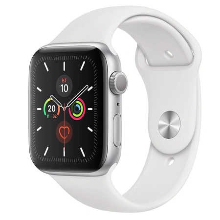 фото главное Умные часы Apple Watch Series 5 44 мм, алюминий серебристый, спортивный ремешок белого цвета