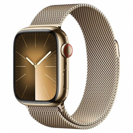 фото главное Умные часы Apple Watch Series 9 41 мм, стальные, браслет миланская петля, золотого цвета