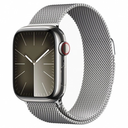 фото главное Умные часы Apple Watch Series 9 45 мм, стальные, из стали, браслет миланская петля, серебристого цвета