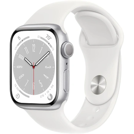 Фото-1 Умные часы Apple Watch Series 8 41 мм, GPS, алюминий серебристый, спортивный ремешок белого цвета 