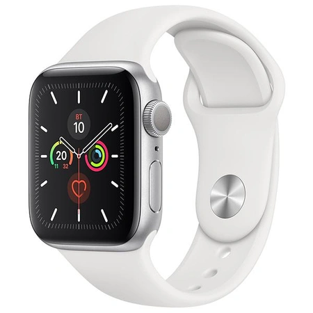 фото главное Умные часы Apple Watch Series 5 40 мм, алюминий серебристый, спортивный ремешок белого цвета