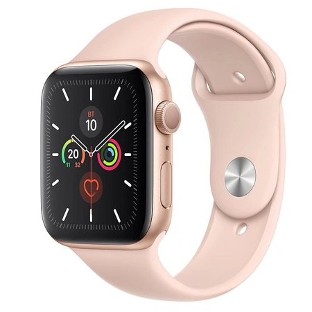 фото главное Умные часы Apple Watch Series 5 44 мм, алюминий золотистый, спортивный ремешок цвета «розовый песок»